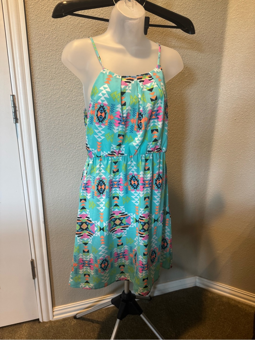Yahada U.S.A Aqua Geometric Print Dress